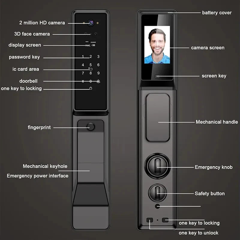 Smart Facial Recognition Door Lock with Camera Tuya App