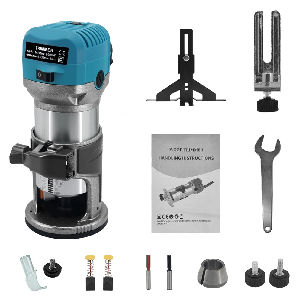 Blue Heavy Duty 2000W Wood Trimming Router Tool