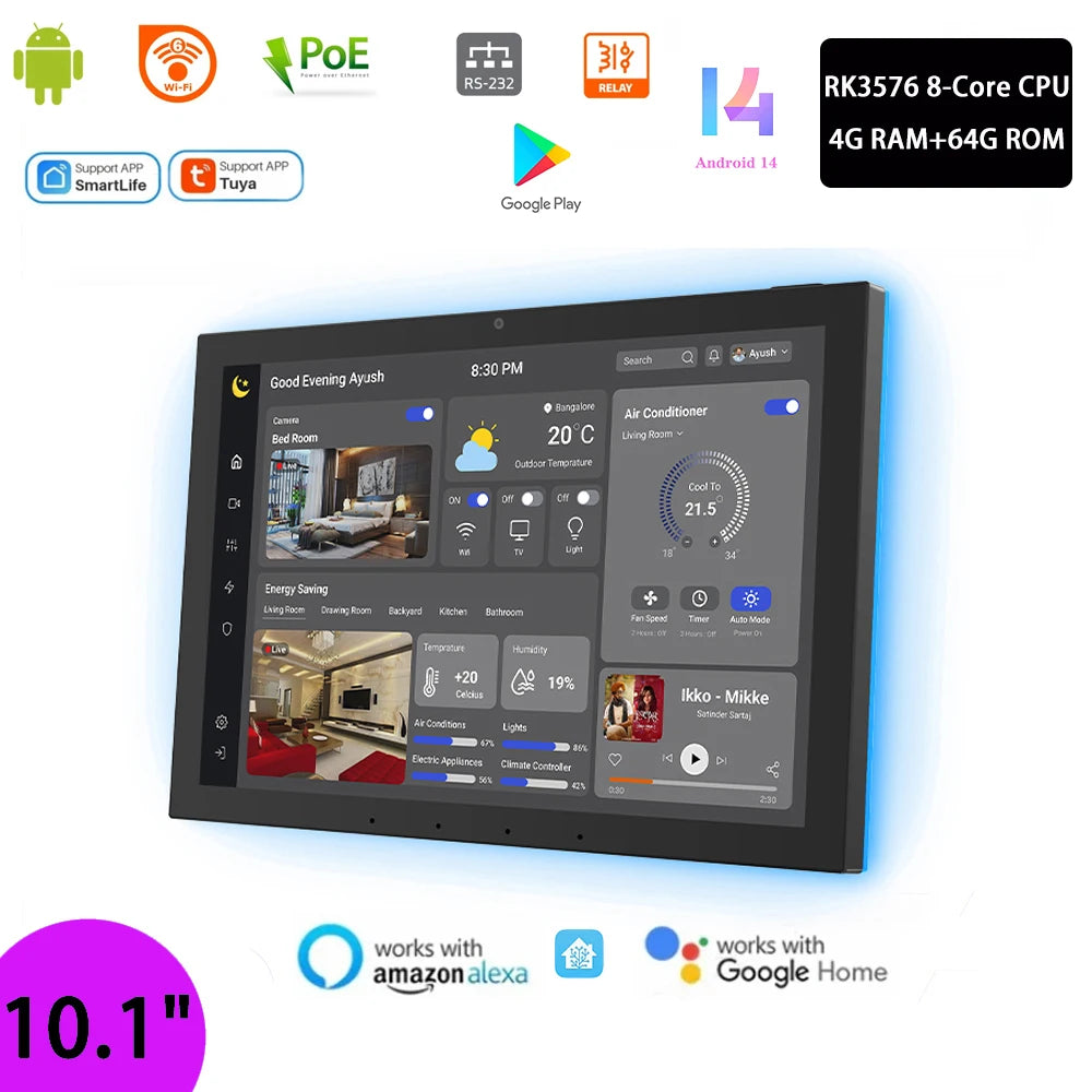 POE Wall-Mount Tablet 10.1" 4G 64G Android 14 Black