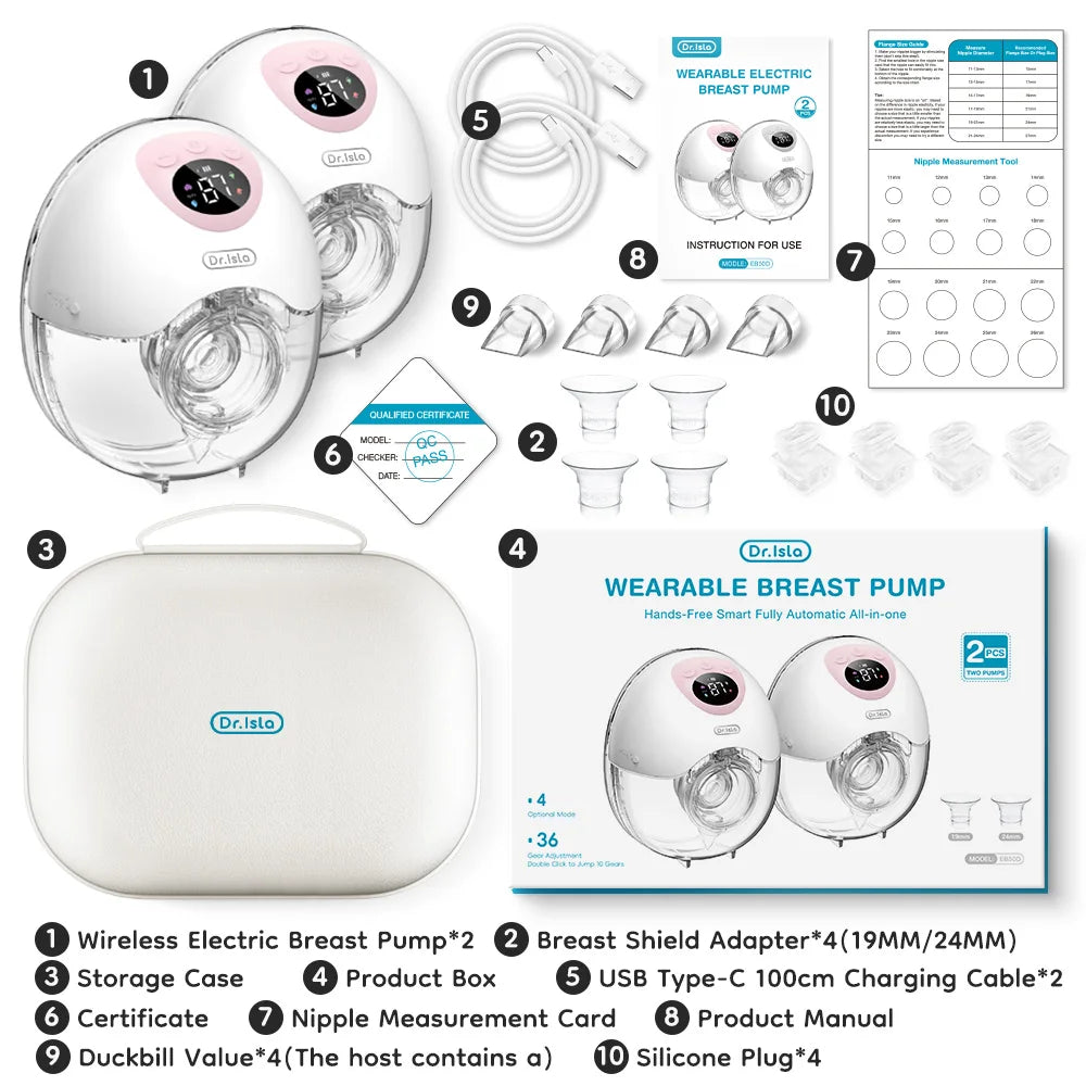 2PCS Wearable Electric Breast Pump Silent Hands Free Sky Blue