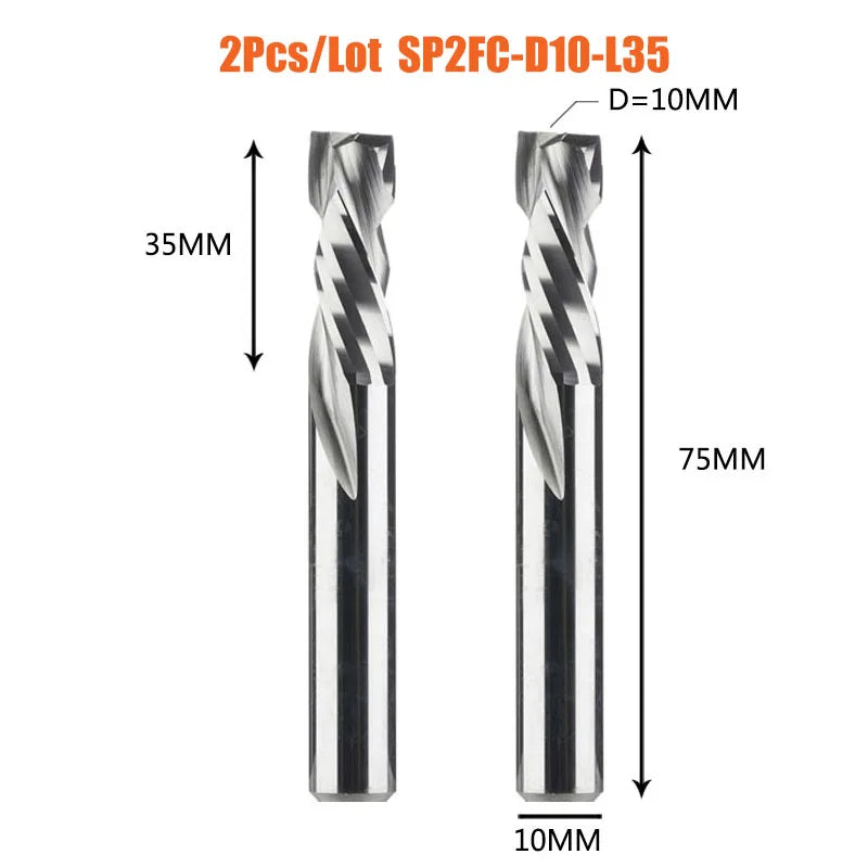 2PCS 10mm Two-Flute Spiral End Mill Cutter