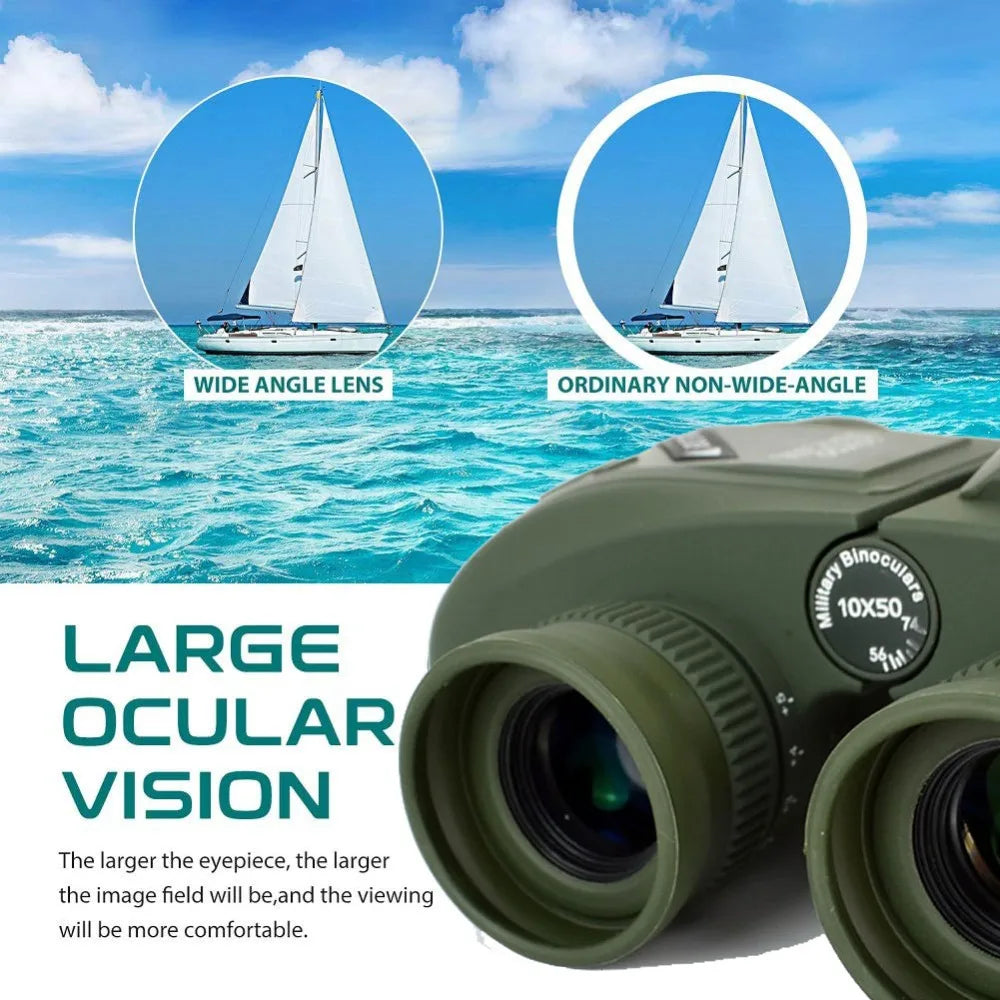 10x50 Waterproof Military Binoculars with Compass for Hunting