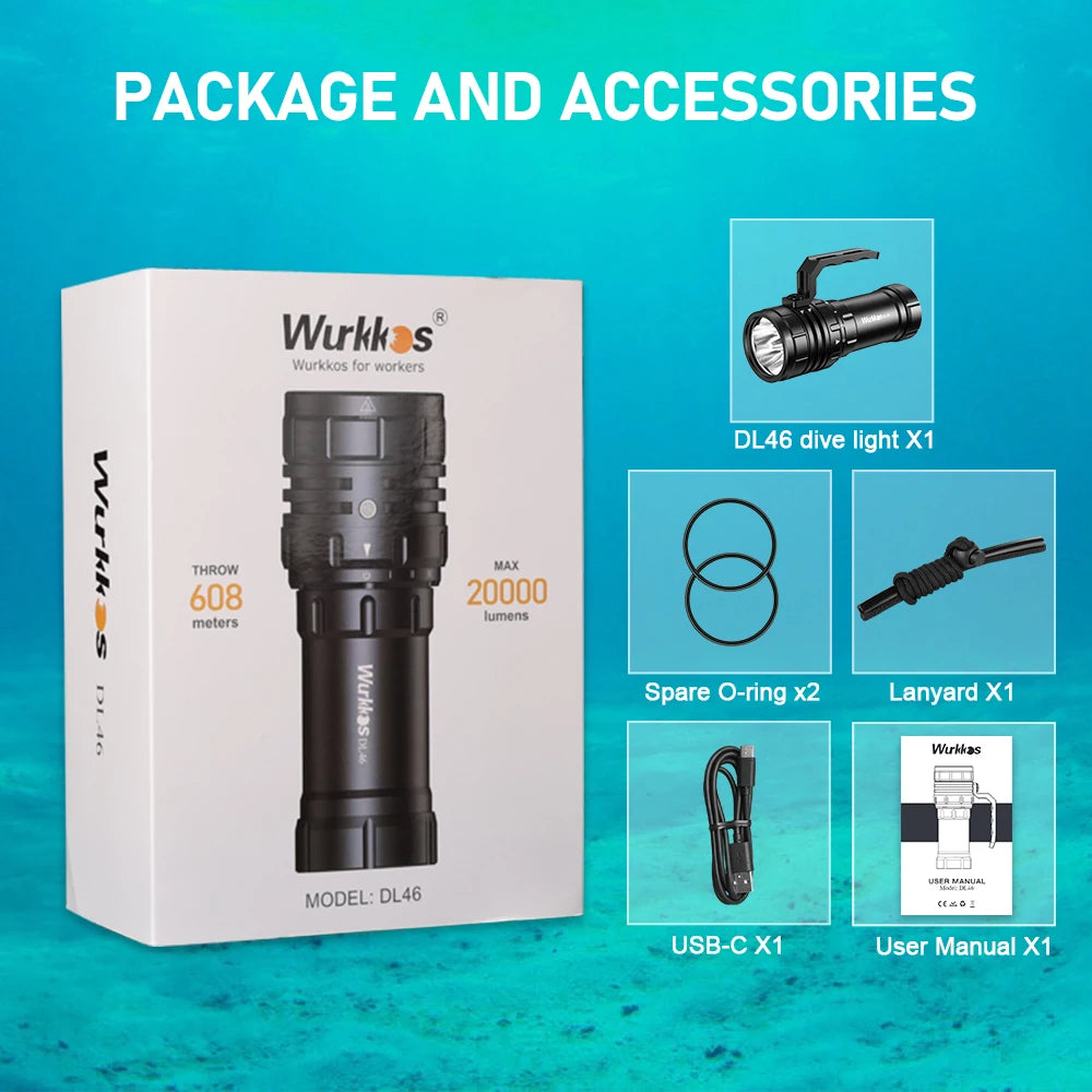 Super Bright Diving Flashlight 20000 Lumens 608m Range