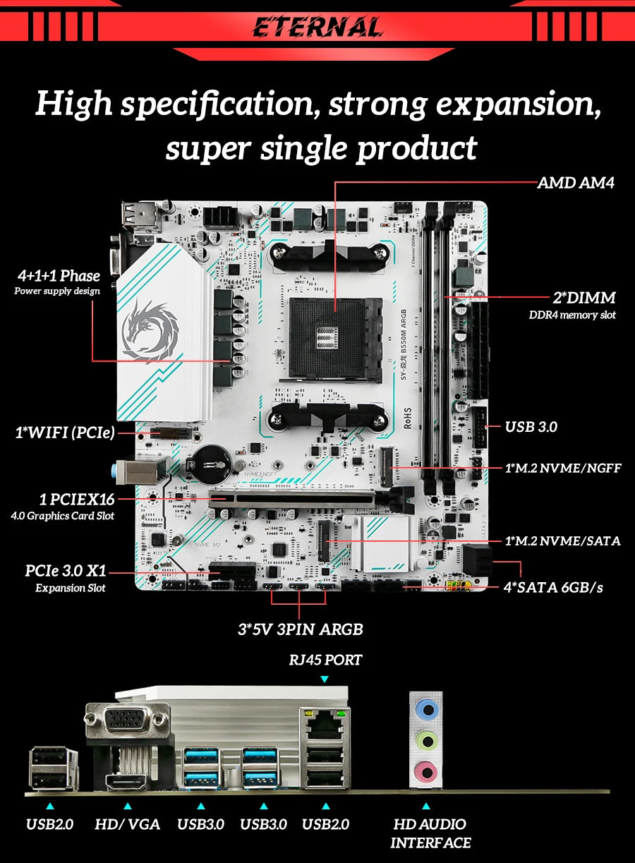 B550M Motherboard for Ryzen 5000 Series NVMe DDR4