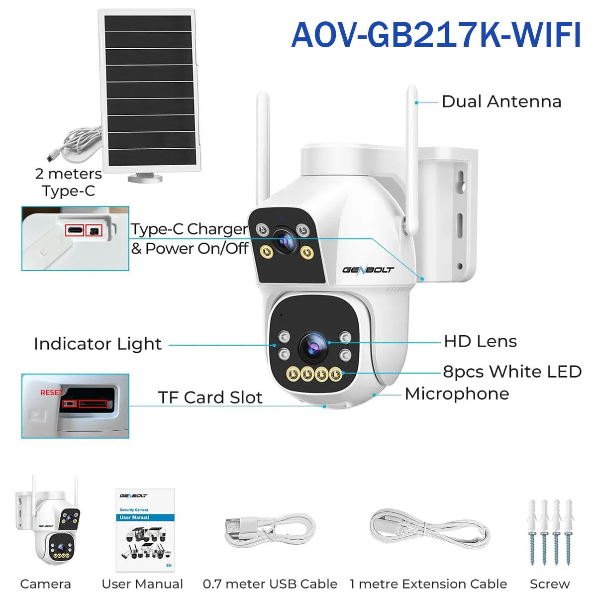 Solar WiFi Security Camera 24/7 Recording Dual Motion Detection