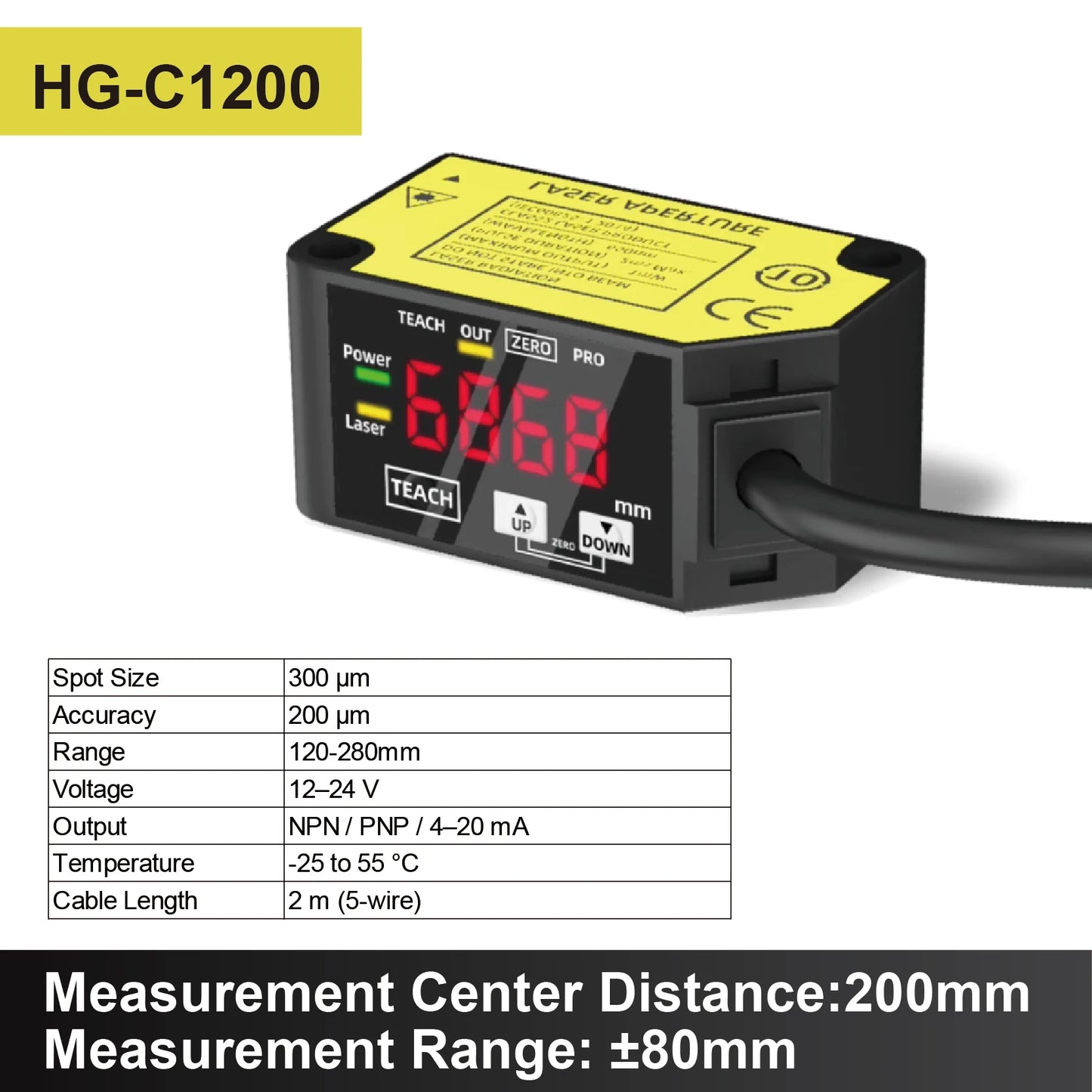 HG-C1200 Precision Laser Sensor for Automated Distance Measurement