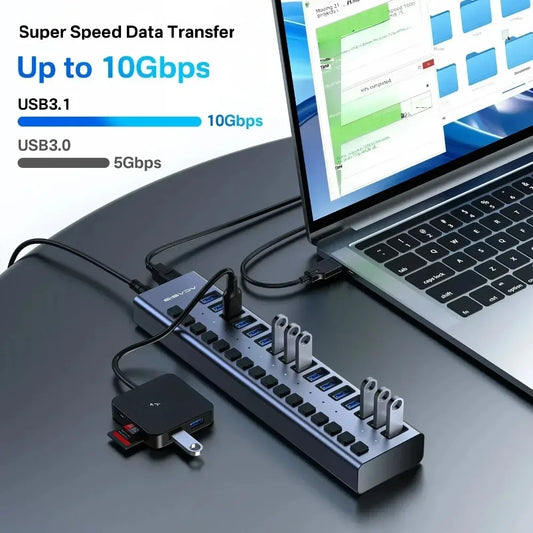 Aluminium 16 Port USB Hub High Speed Data Charging