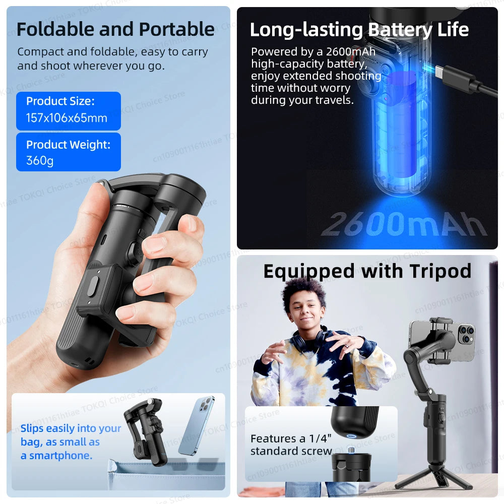 3-Axis Smartphone Gimbal Kit with Tripod and LED Light