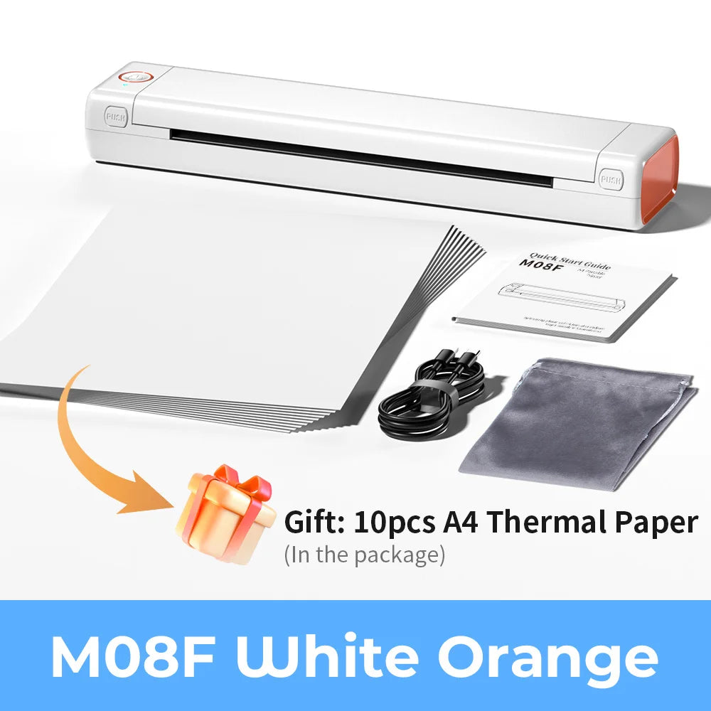 Smart Bluetooth Thermal A4 Printer for Home & Office White Orange