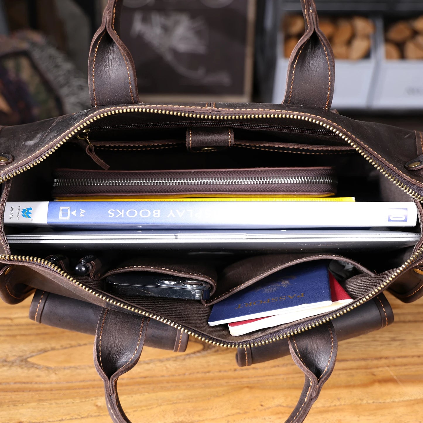 14” Genuine Leather Laptop Briefcase Vintage Messenger Bag