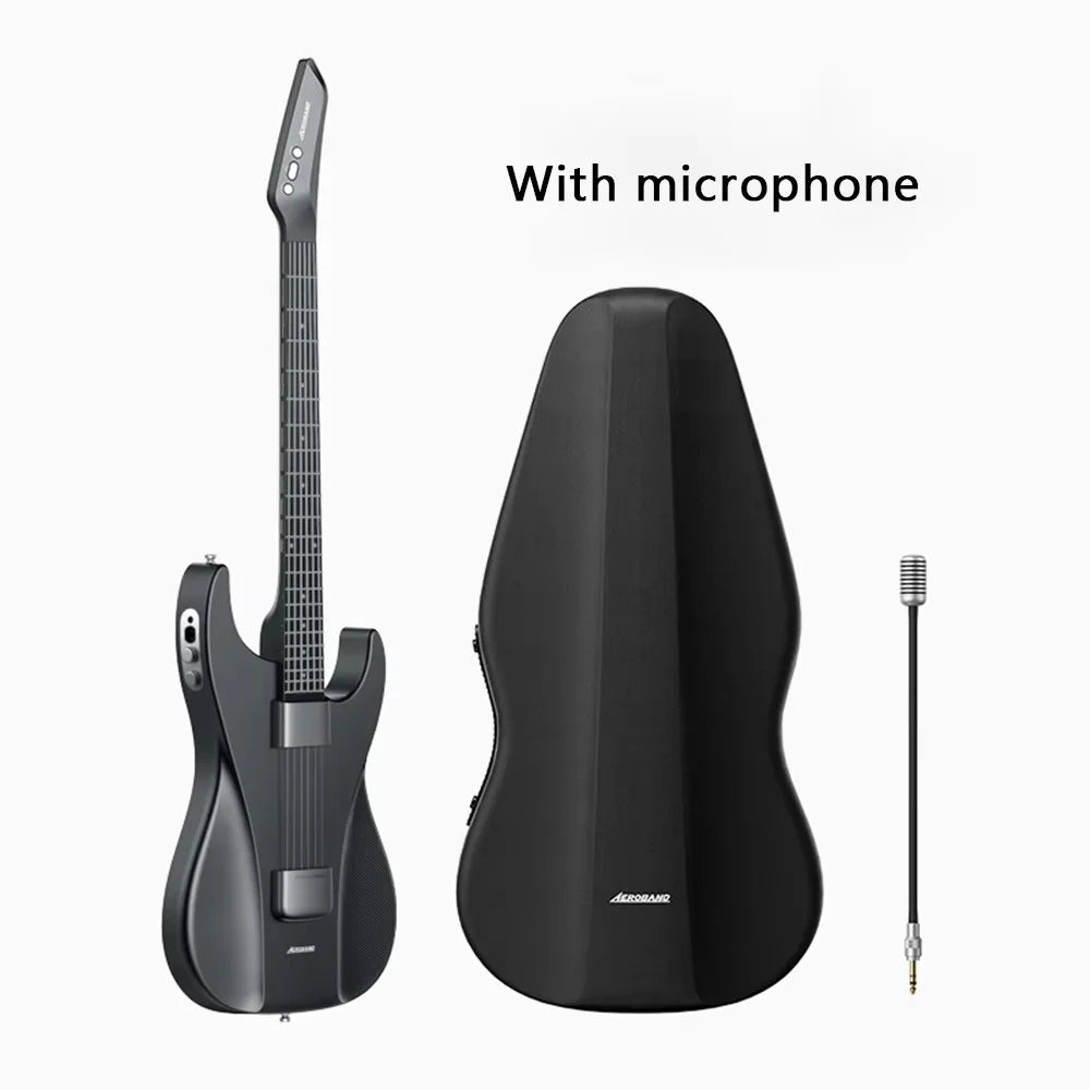 Travel Electric Guitar Black Bundle with Protective Bag & Mic