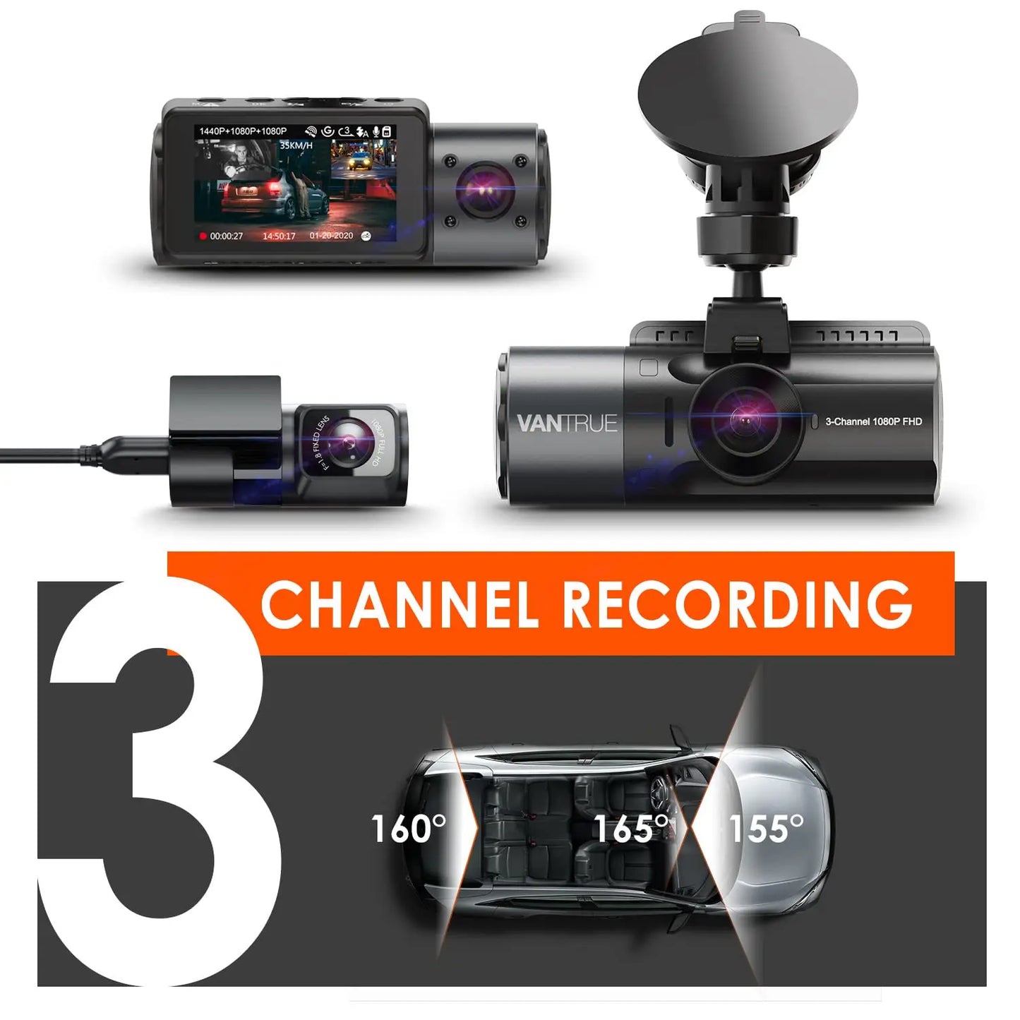 Dual Lens Car Dashcam with GPS and 256GB
