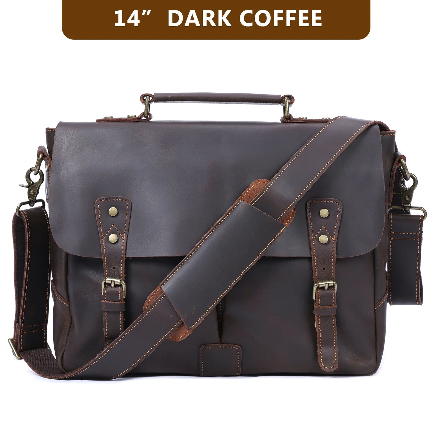 14" Vintage Leather Laptop Messenger Bag for Men