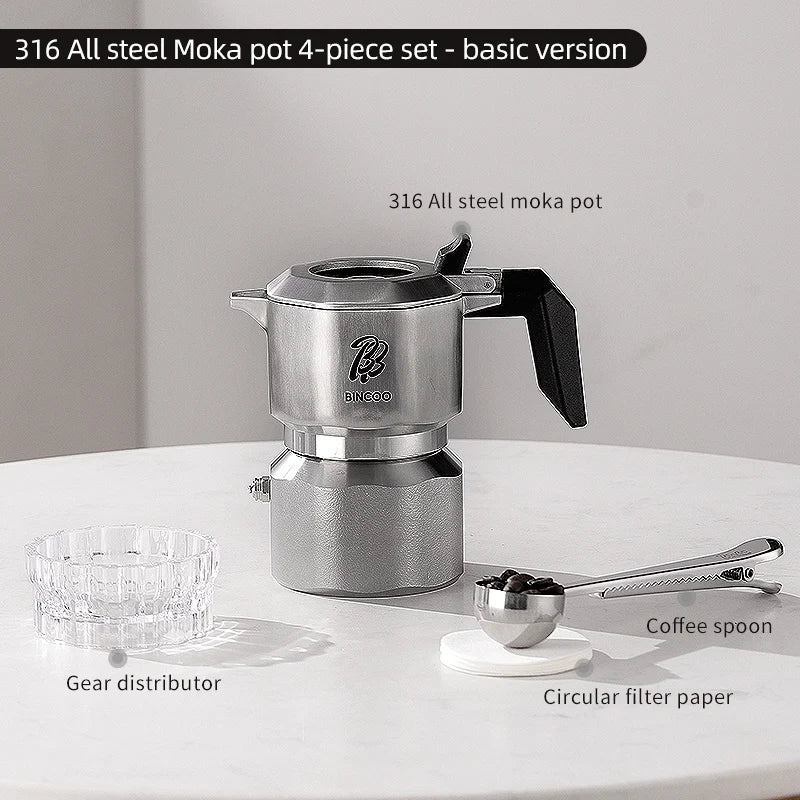 4-Piece Stainless Steel Moka Coffee Pot Set