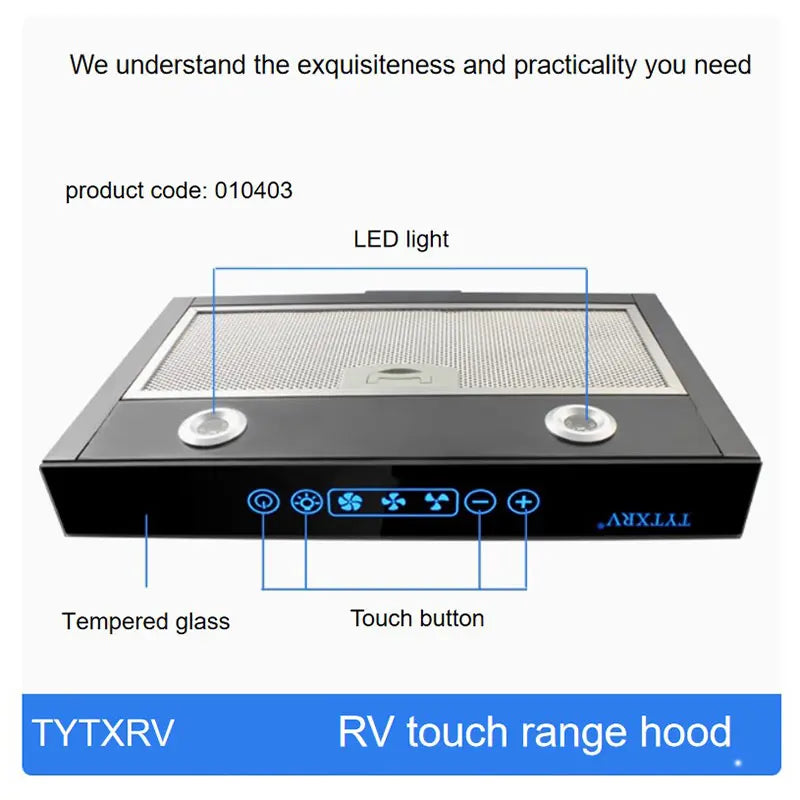 Compact 12V Camper Range Hood Touch Control Small