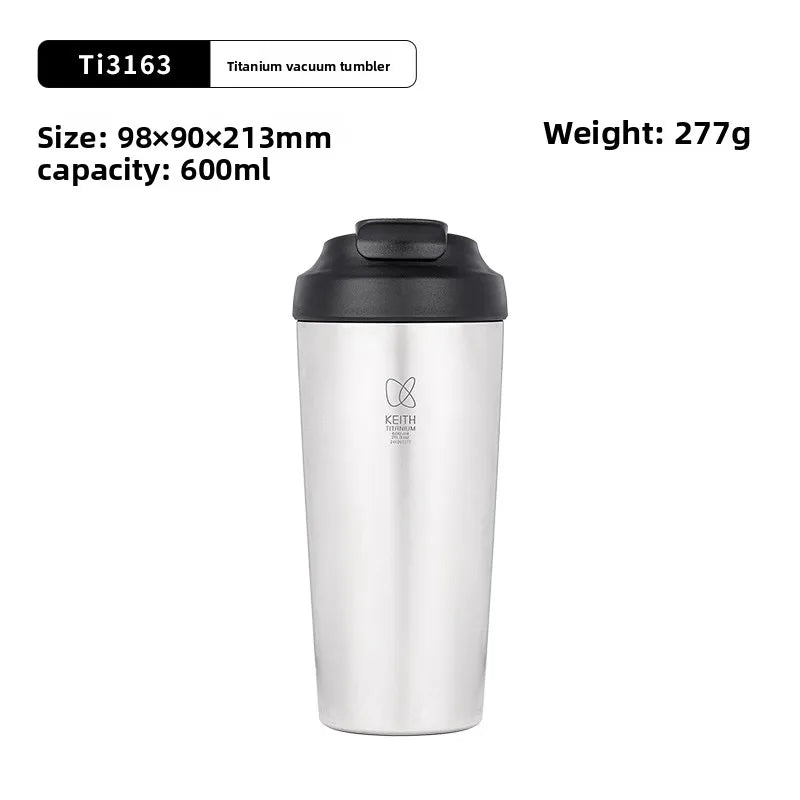 600ml Titanium Vacuum Thermos Cup Insulated Travel Mug Straw