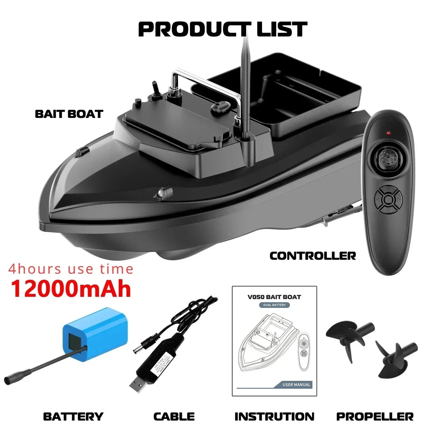 Remote Control Bait Boat 2 Kilogram Load 4 Hours