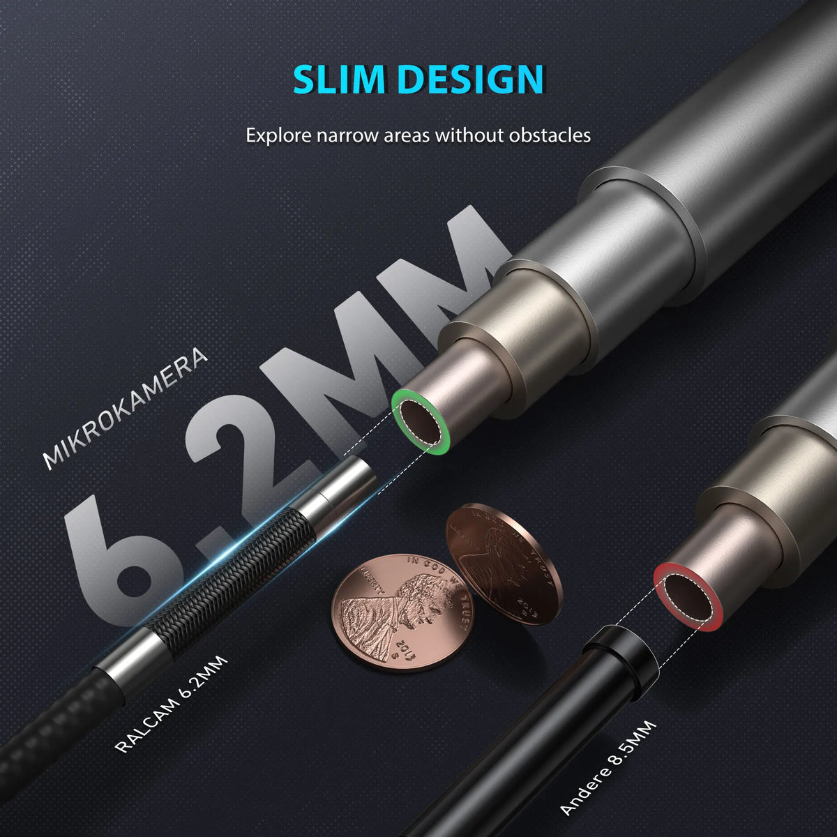 210 Degree Industrial Endoscope Camera 8mm Waterproof Borescope