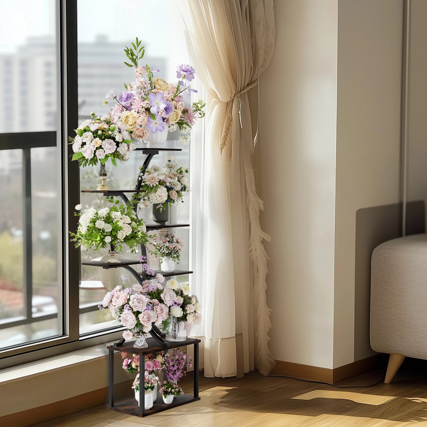 Tree Shaped Plant Stand with Multiple Display Shelves