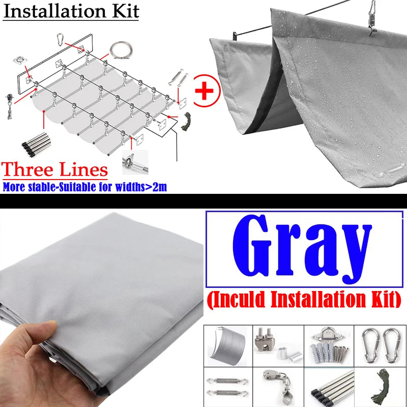Grey 3x5m Waterproof Retractable Patio Awning with Pipes
