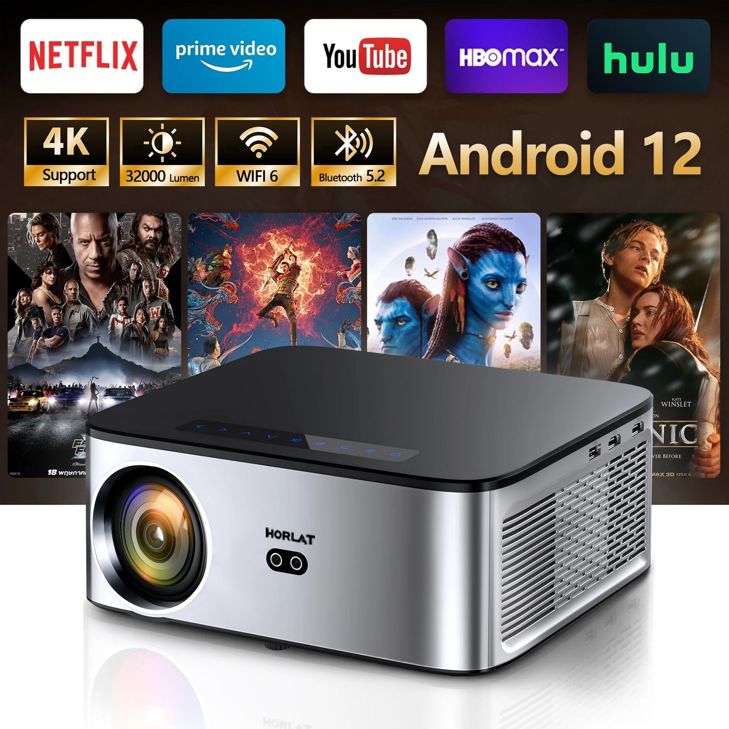 Portable 1080p Android Projector Manual Focus 32G