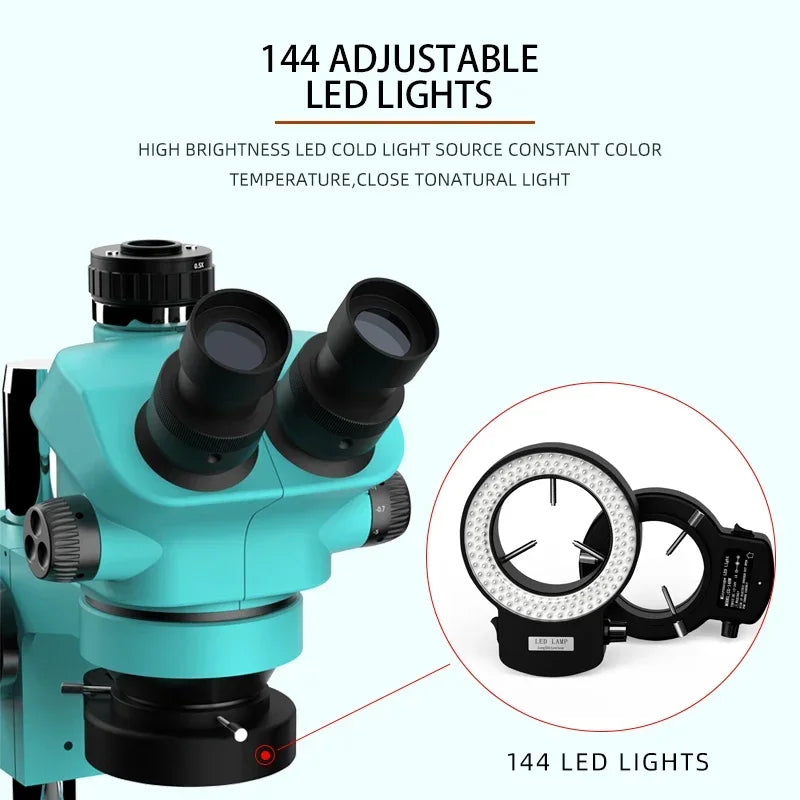Trinocular Stereo Microscope 7–50X Zoom with Eyepiece