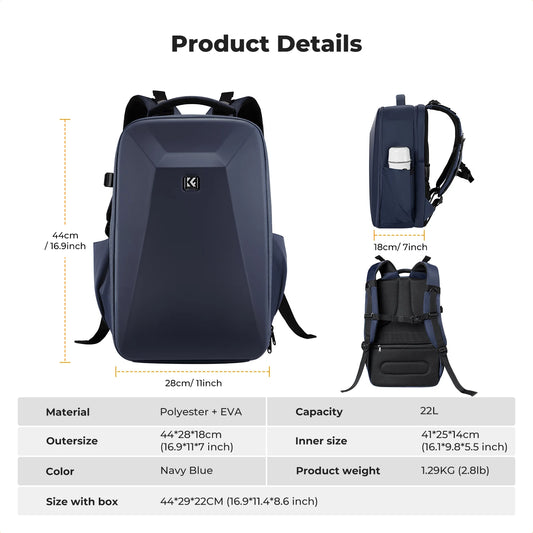 Khaki 22L Waterproof Camera Backpack with Hard Shell