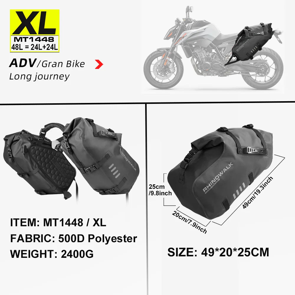 48L Waterproof Motorcycle Pannier Bags 2 Pack Heavy Duty