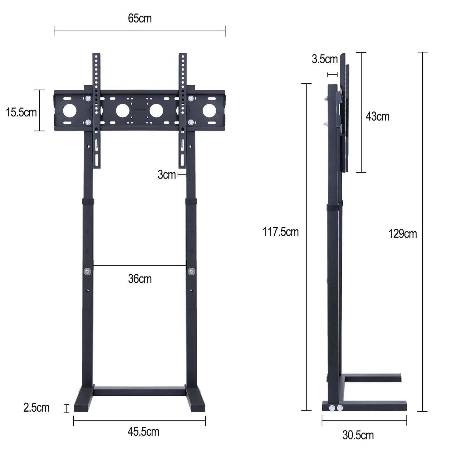 32–65 Inch Height Adjustable TV Floor Stand Black Steel