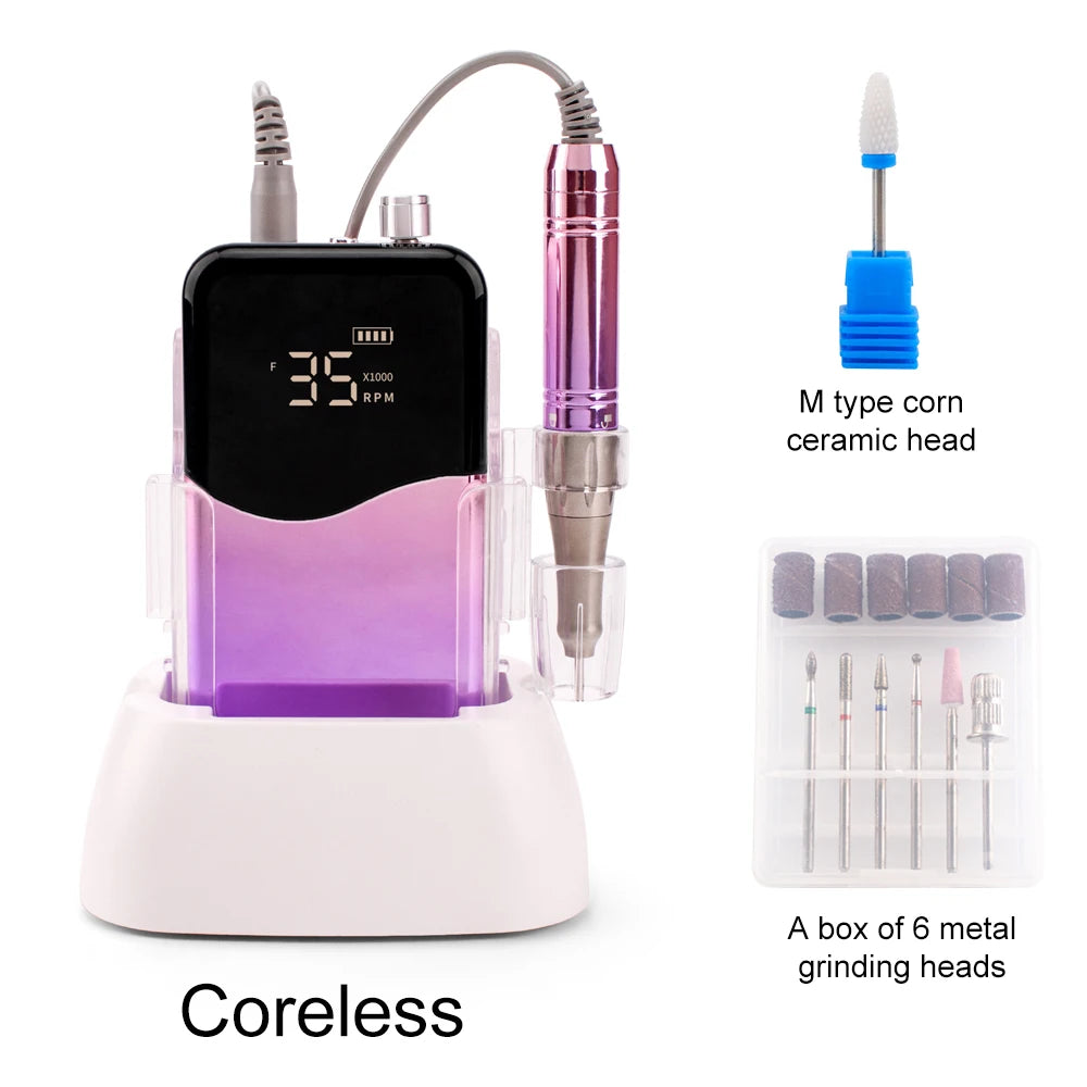 Professional 35K RPM Purple Cordless Nail Drill with Base