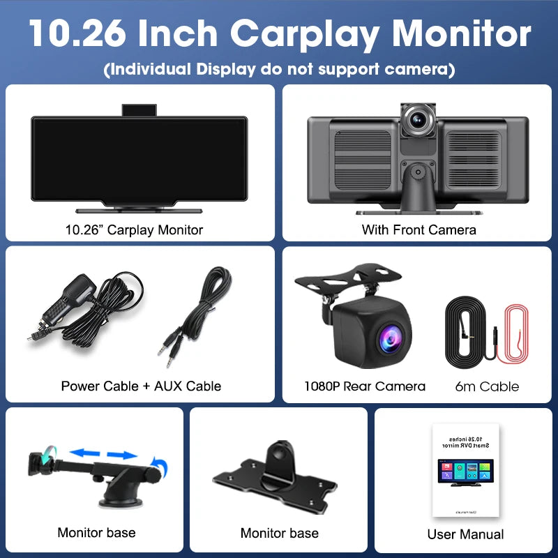 10.26 Inch 4K Dash Cam Rear Camera 64G