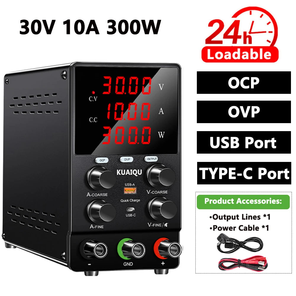 Adjustable DC Bench Power Supply 30V 10A with OCP Function