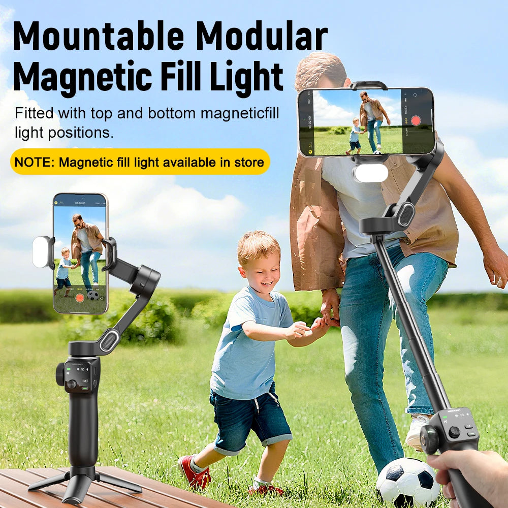 Travel Gimbal Kit with Selfie Stick for iPhone Android Black