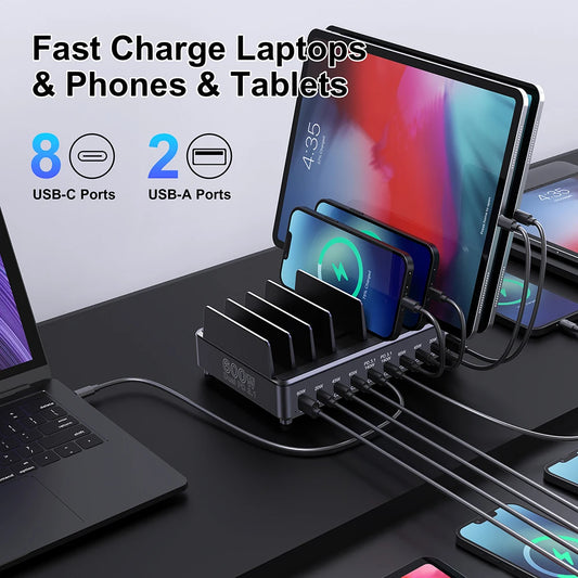 600W Multi USB Fast Charging Station with 10 Ports