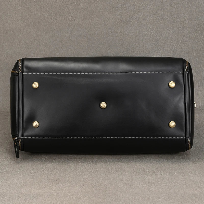 Leather Folding Suit Bag with Shoe Pocket Black