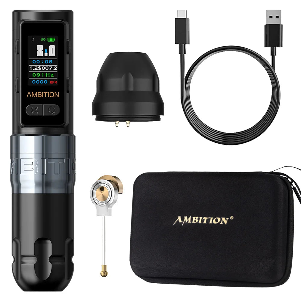 Silver Wireless Tattoo Machine Pen with LCD Screen 2400mAh
