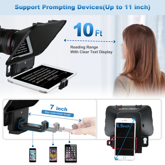 Portable Teleprompter with Glass Screen and Remote 11 Inch