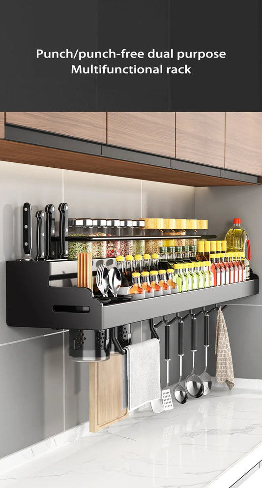 60cm Punch Free Kitchen Storage Shelf with Knife Holder