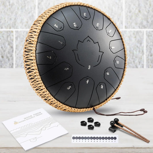 Handpan Style Black Steel Tongue Drum 13 Inch 15 Note