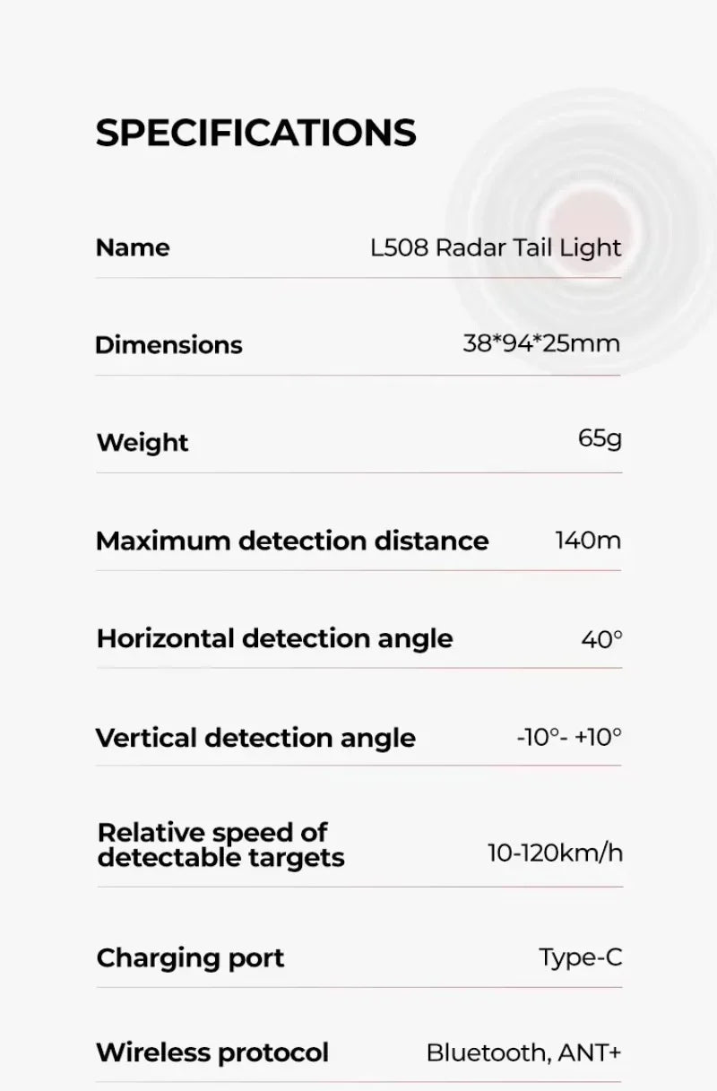 Cycling Radar Tail Light with Seatpost Mount