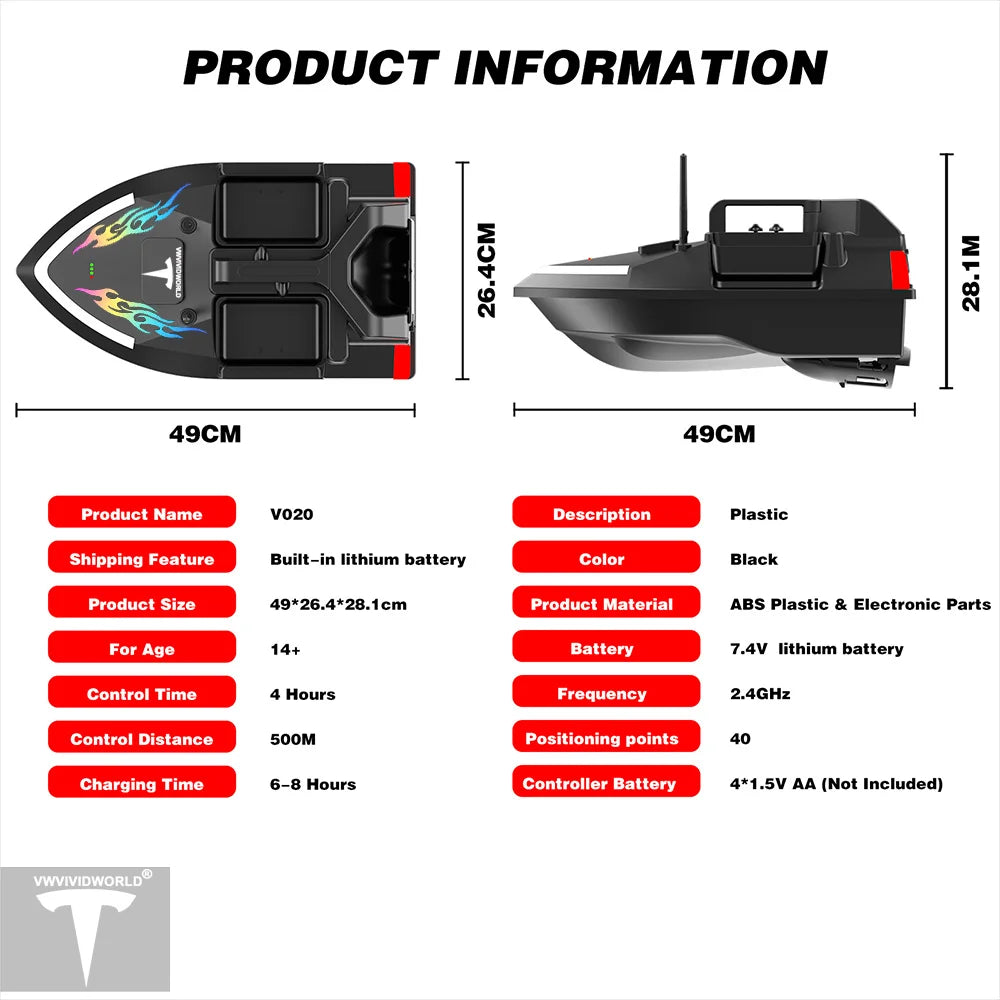 Long Battery GPS Bait Boat 12000mAh Auto Return