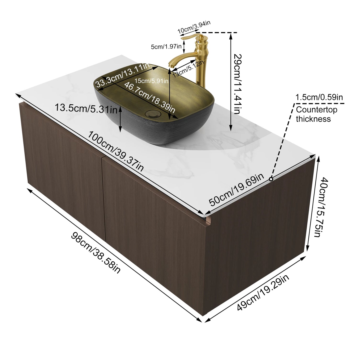 100cm Floating Bathroom Vanity with Basin and Cabinet