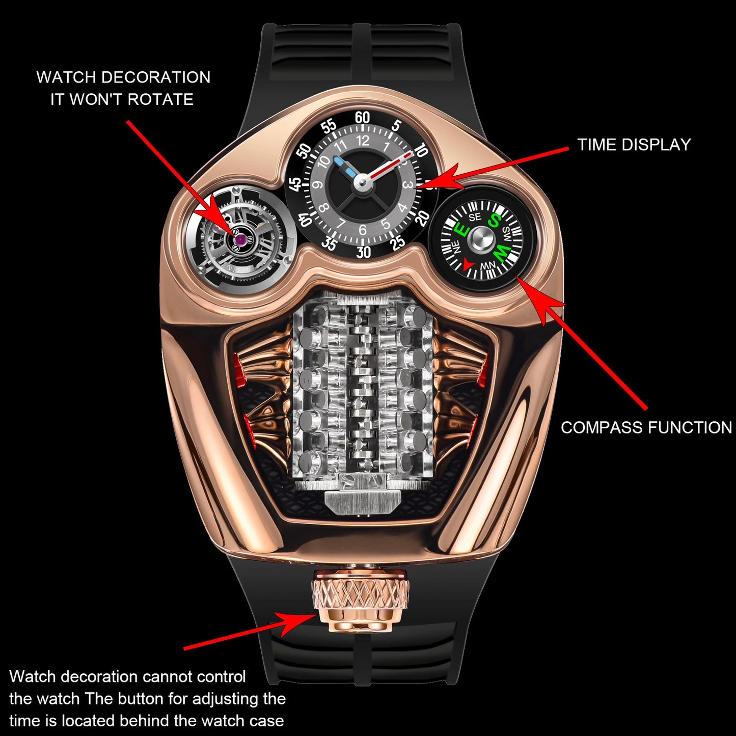 Luxury Men’s Stainless Steel Quartz Watch with Compass