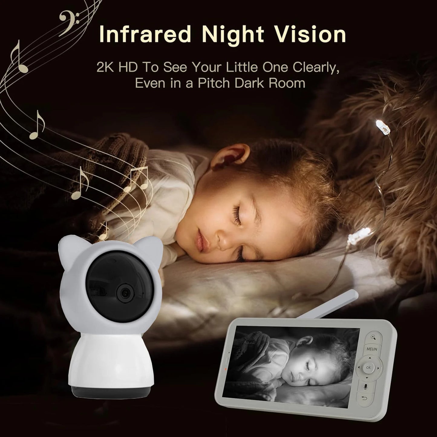 5 Inch Video Babyphone with Temperature Humidity and HD Display