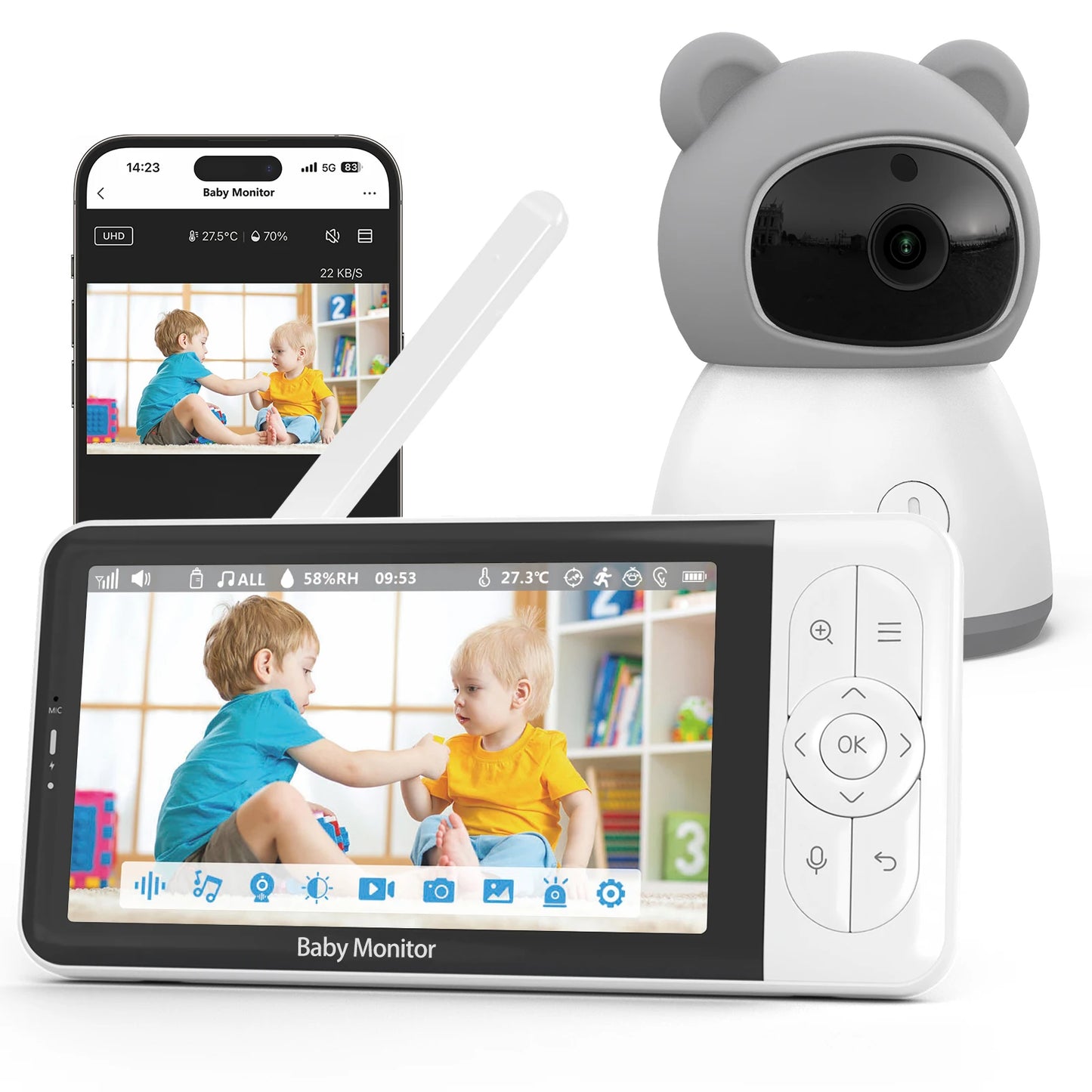 Smart Baby Monitor 2K Camera 5 Inch Display 2-Way Audio