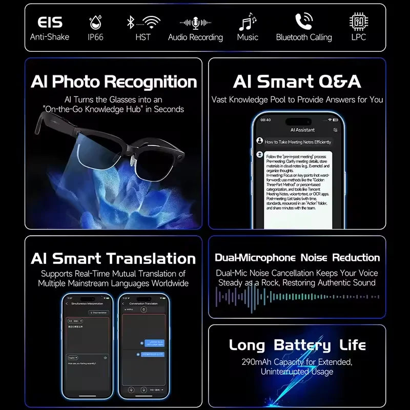 Blue Light Smart Glasses, 120 Language AI 8K Video