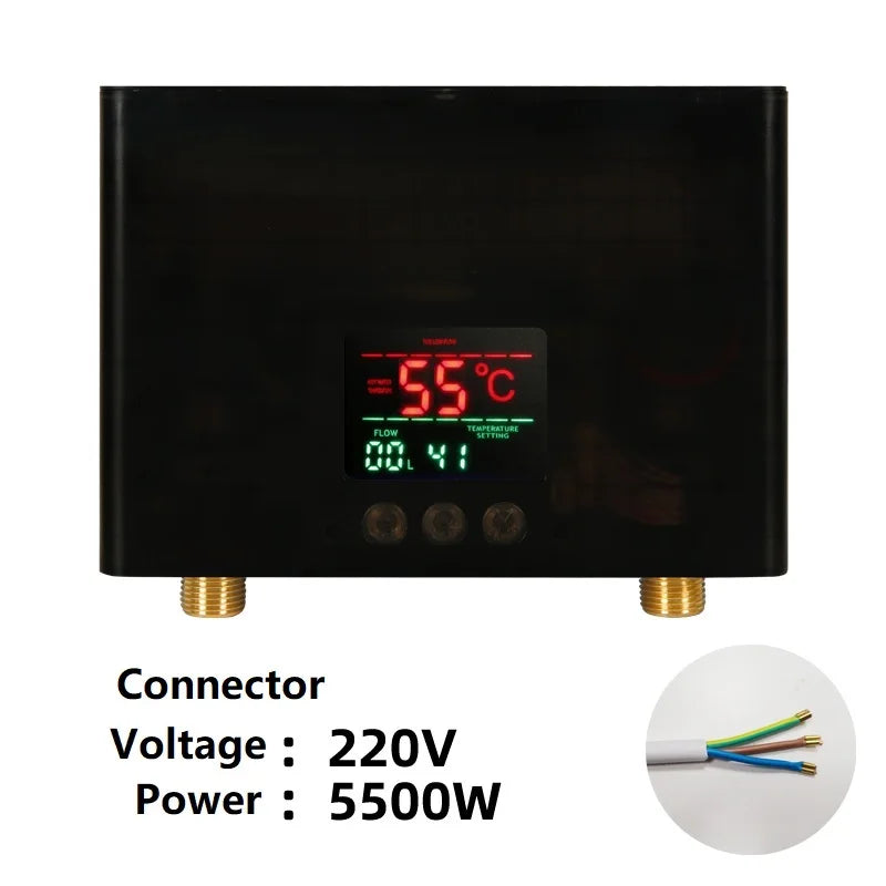 Black Wall Mounted Hot Water Heater 5500W Kitchen Use