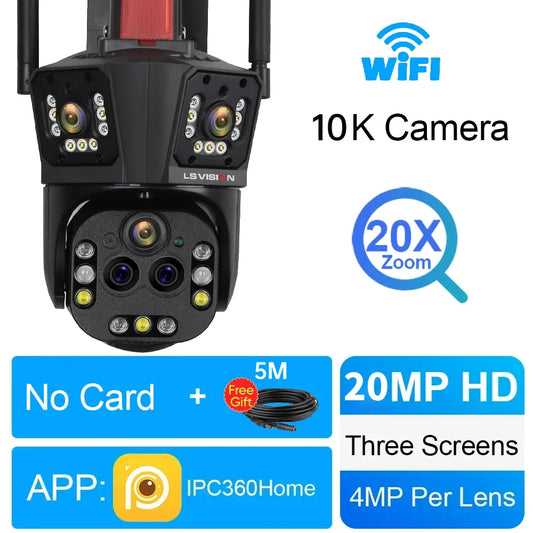 10K Outdoor WiFi Camera 20x Zoom AI Tracking
