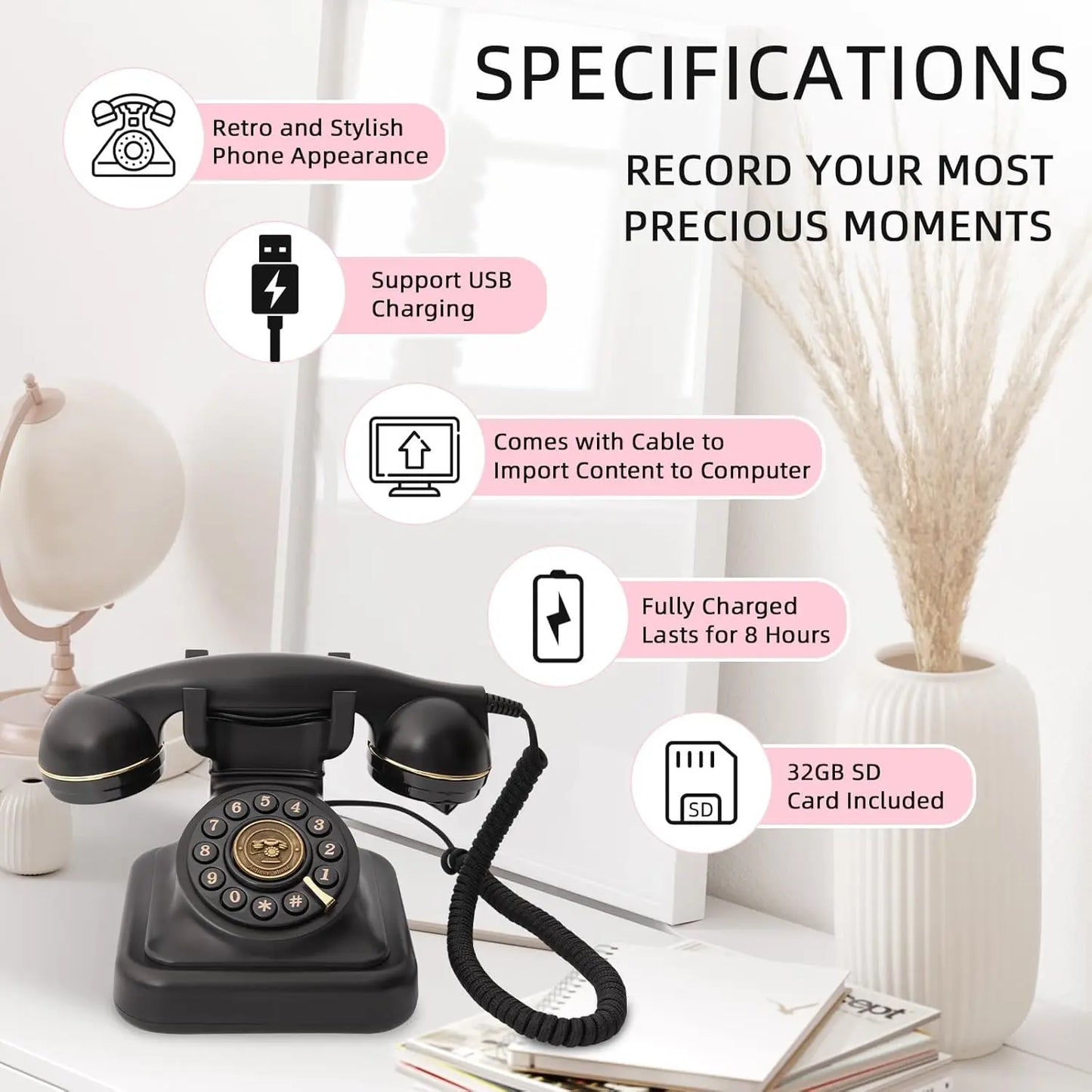 White Vintage Audio Guestbook Phone for Parties and Events