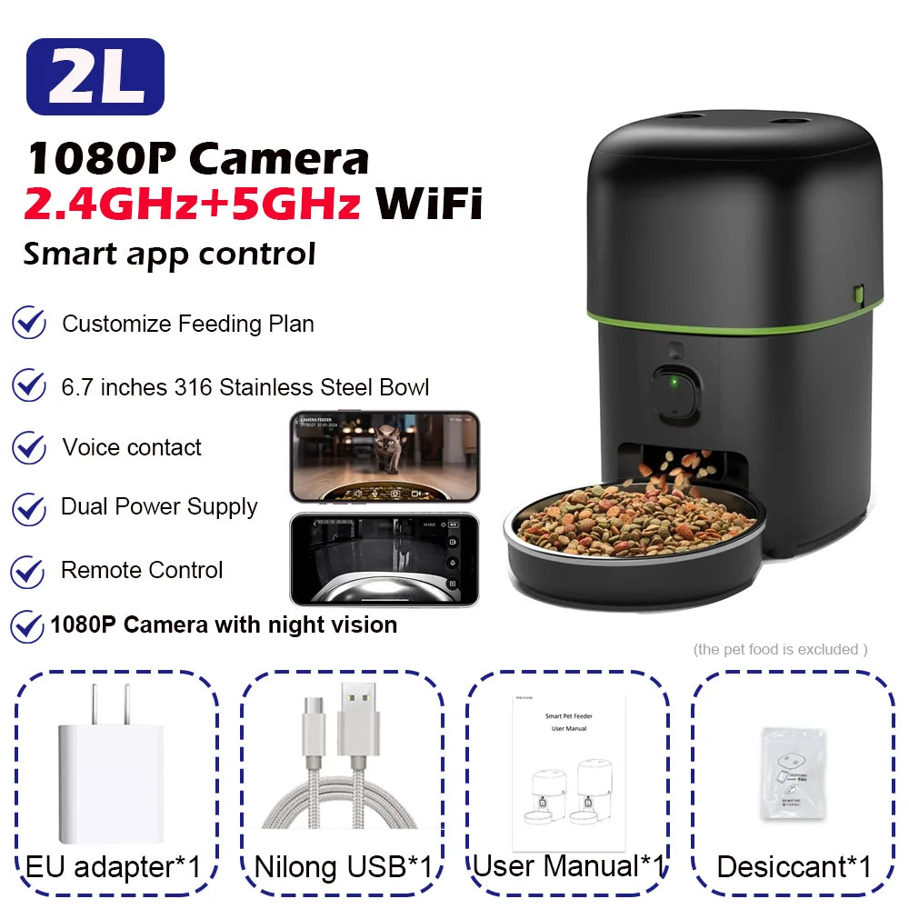 Smart Pet Feeder 2L with 1080p Camera